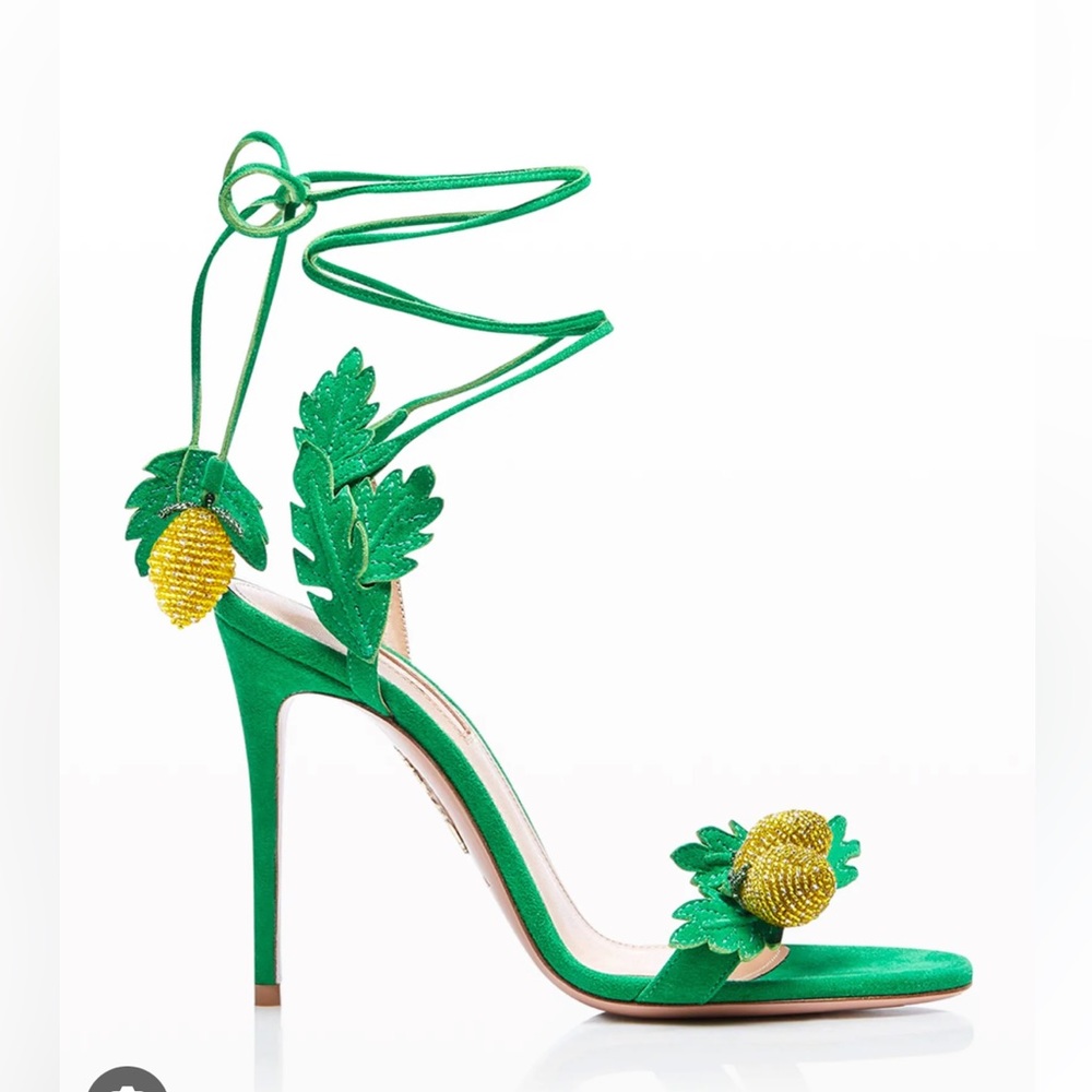 Aquazurra Limoncello 105mm Suede 3-D Lemon Drop Sandals Size 38.5. Worn once!